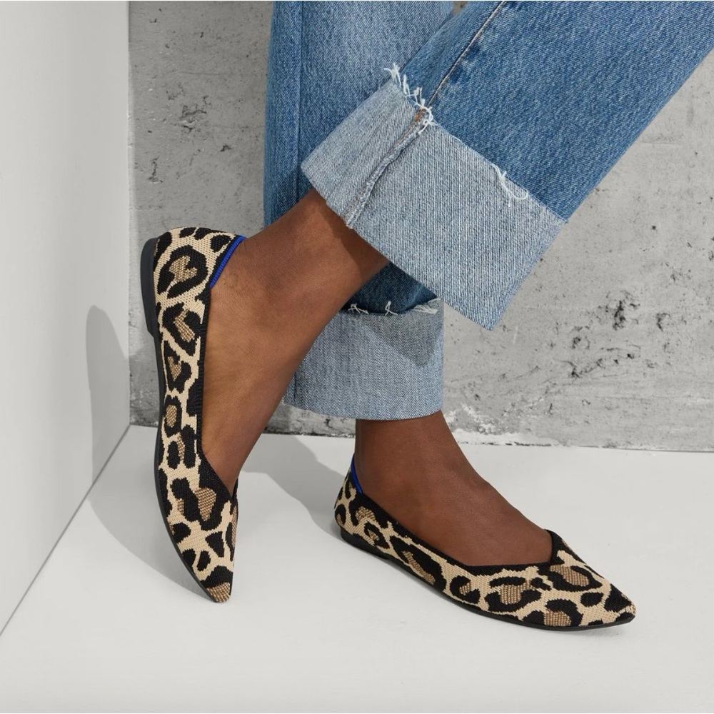 Rothy's Leopard Print Flats with Blue Accents
